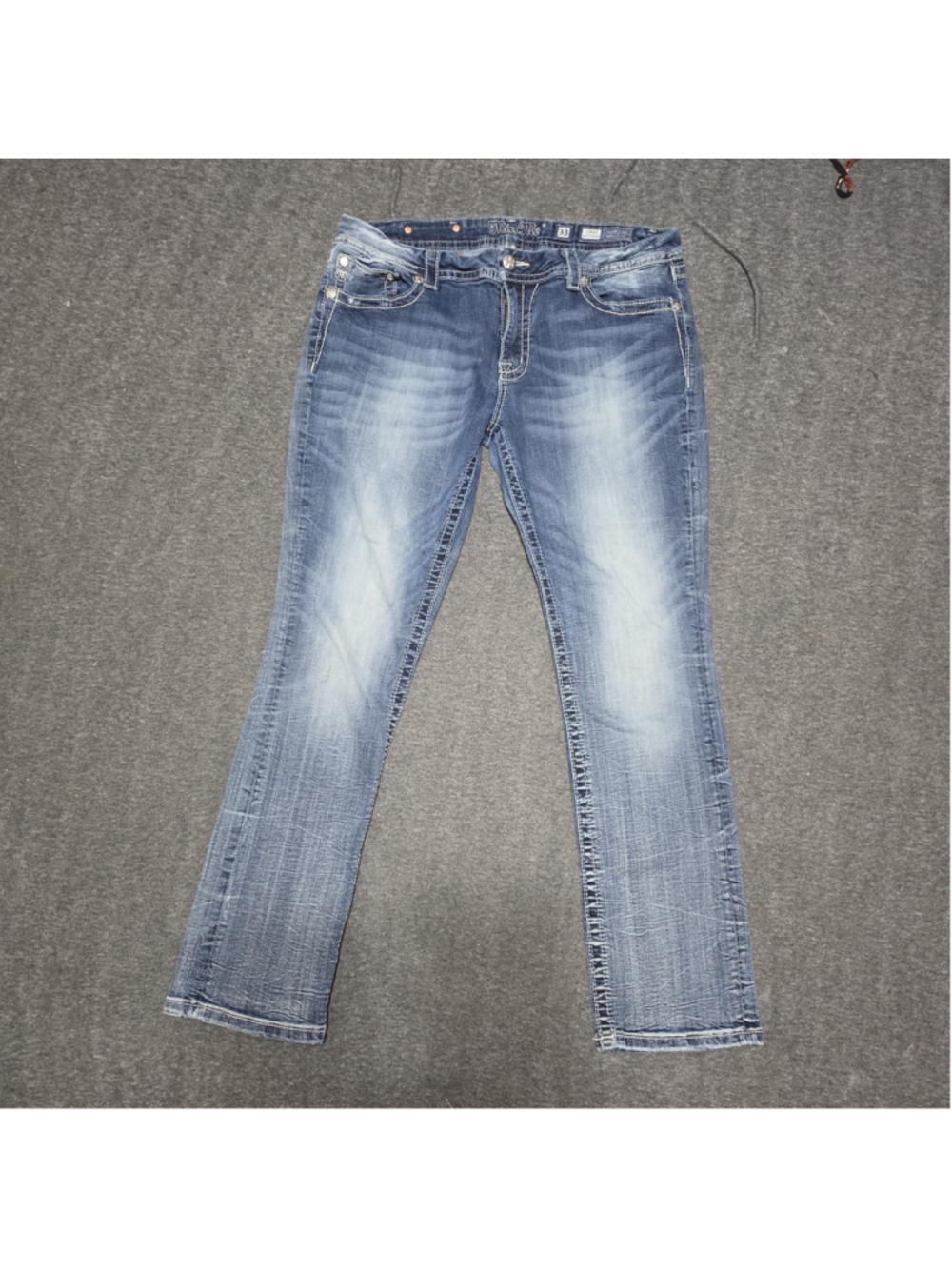 Miss Me Easy Straight Jeans Size 33 Distressed Lace Embellished Pockets Y2K